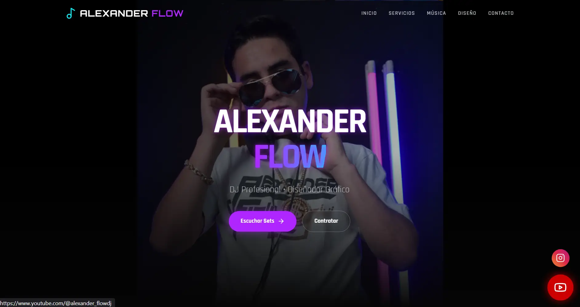 Diseño de la página web de Alexander Flow